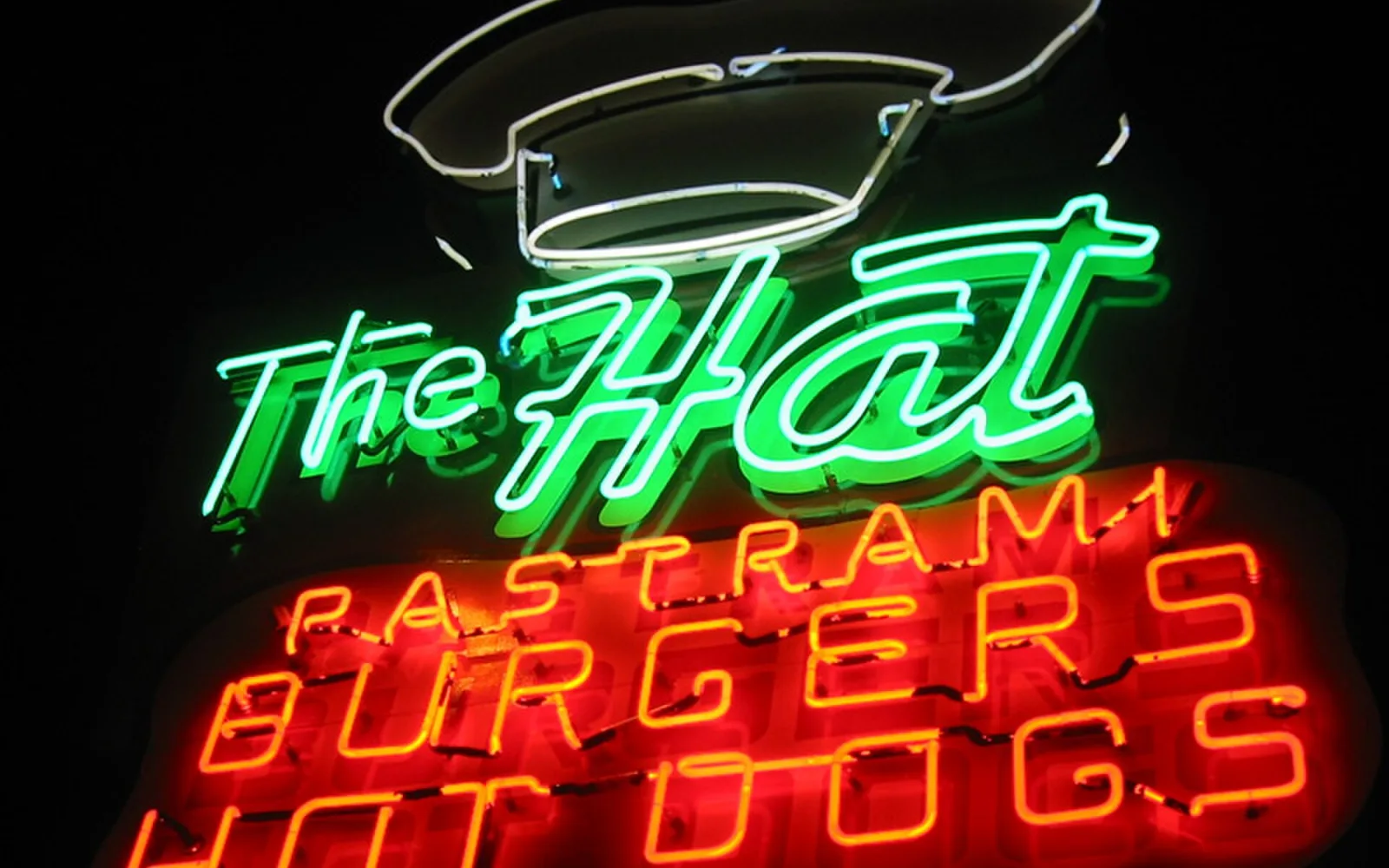 The Hat restaurant neon sign in Alhambra.